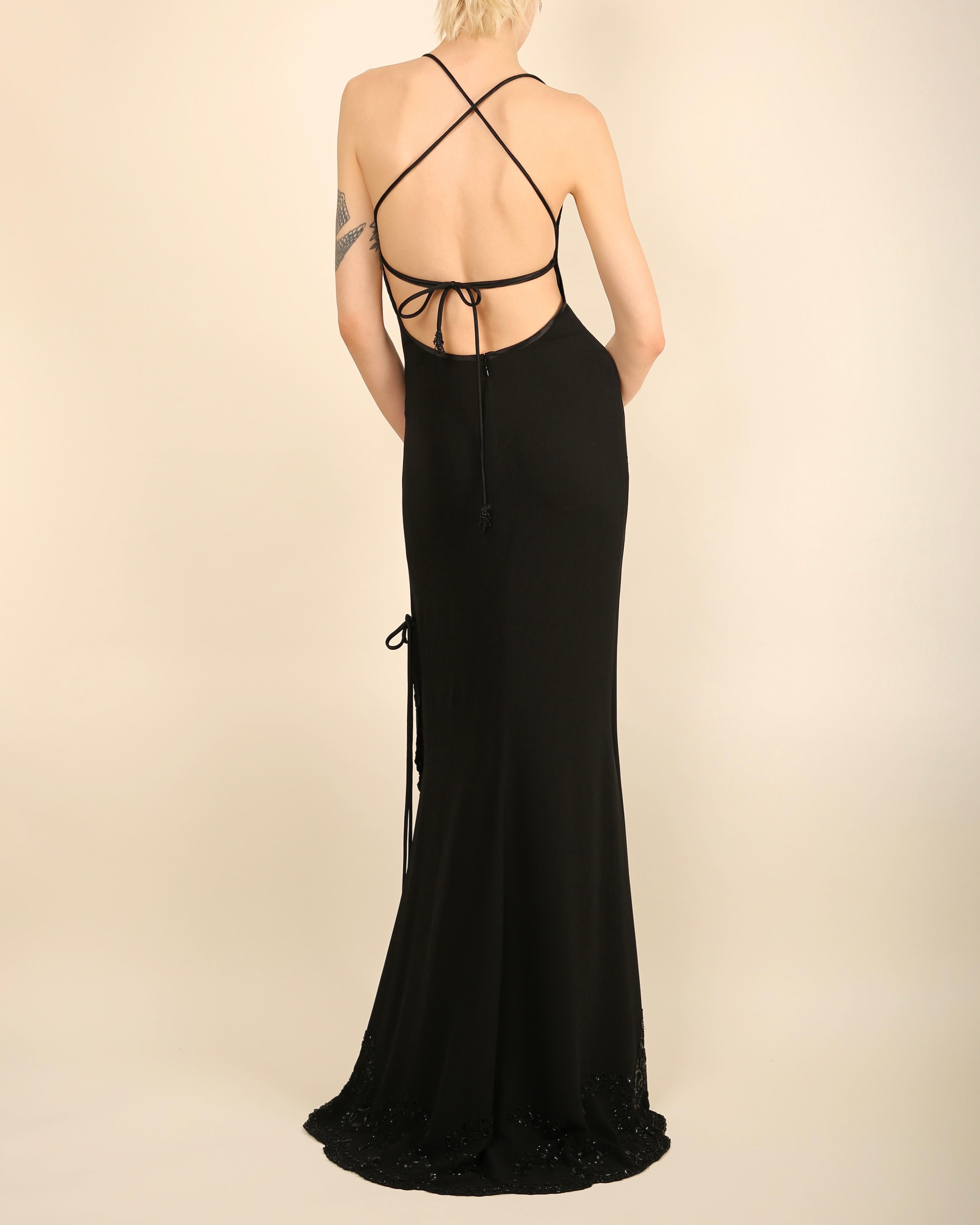 Valentino 98 Vintage black embellished tassel backless sequin maxi dress gown  For Sale 8