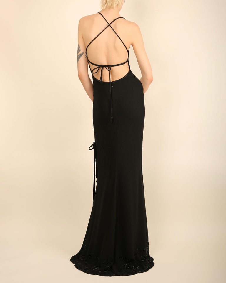 Valentino 98 Vintage black embellished tassel backless