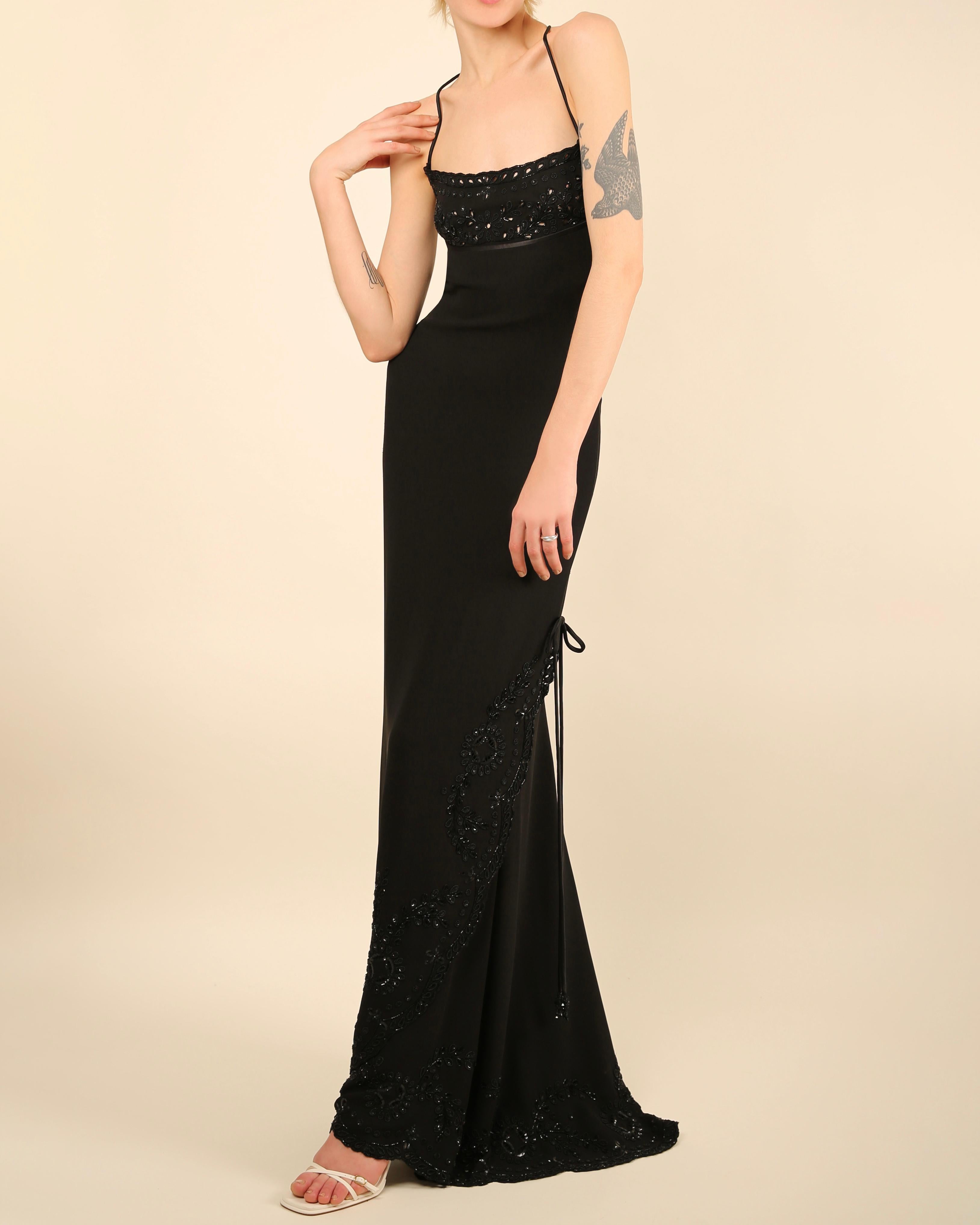 Valentino 98 Vintage black embellished tassel backless sequin maxi dress gown  For Sale 1