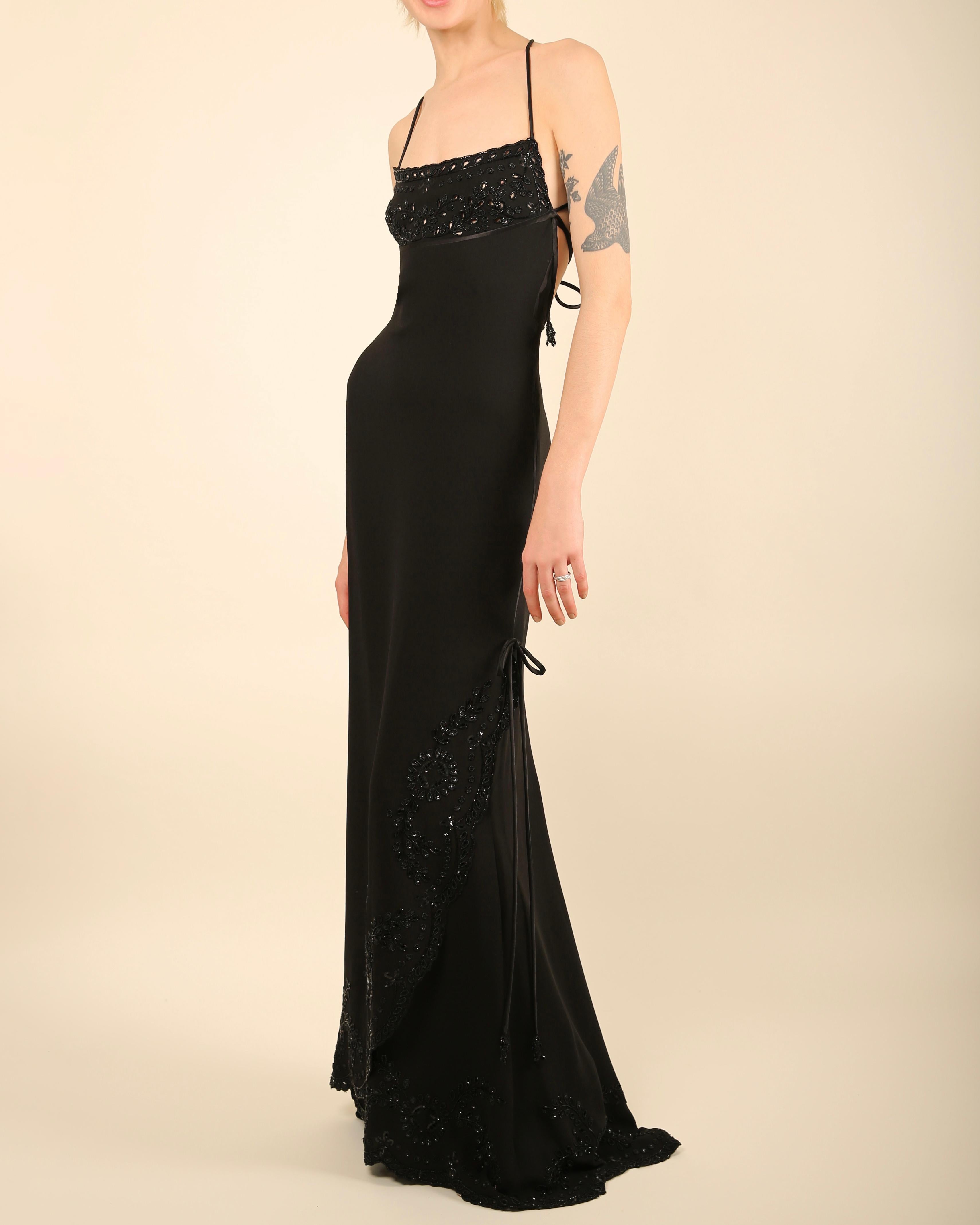 Valentino 98 Vintage black embellished tassel backless sequin maxi dress gown  For Sale 2