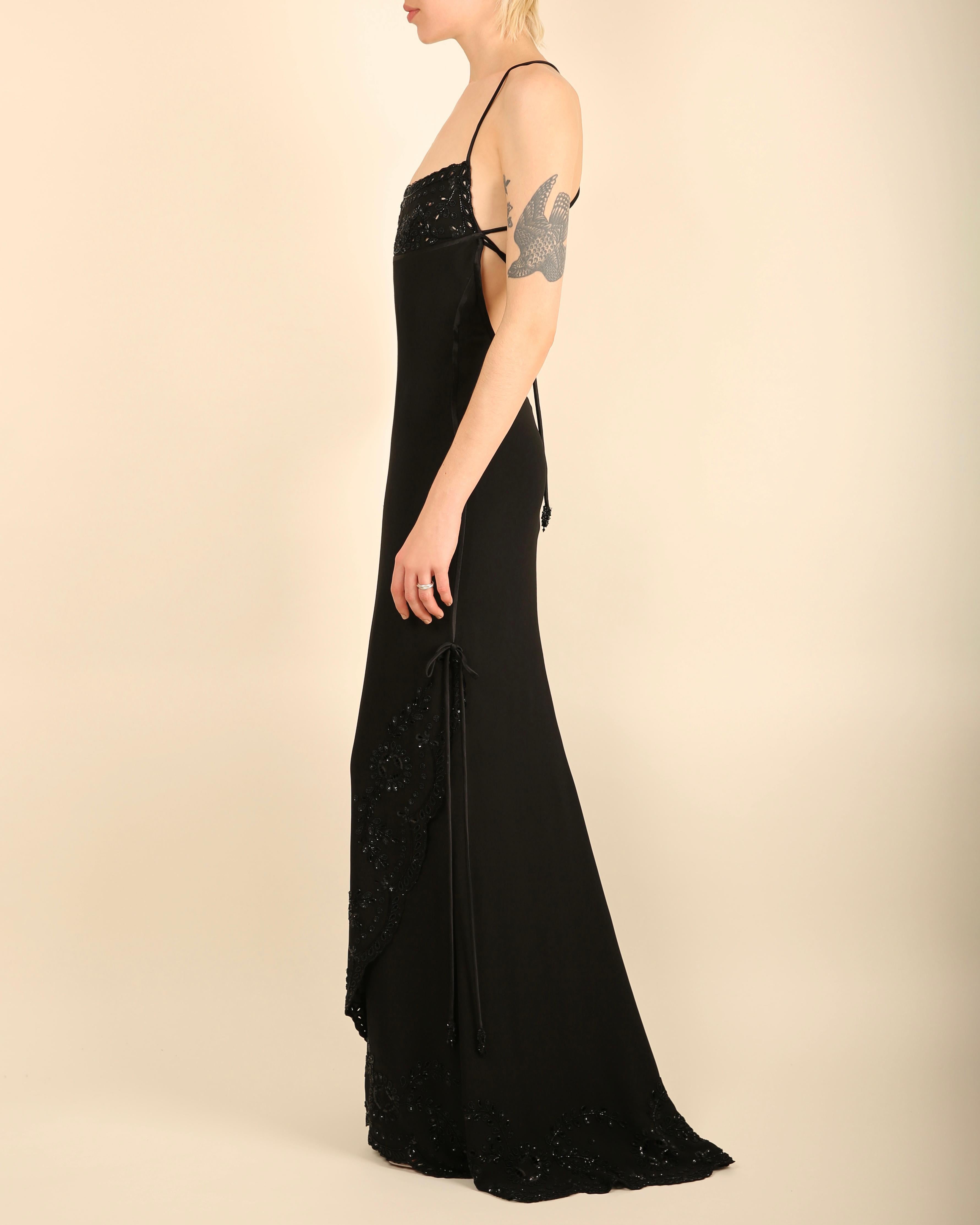 Valentino 98 Vintage black embellished tassel backless sequin maxi dress gown  For Sale 3