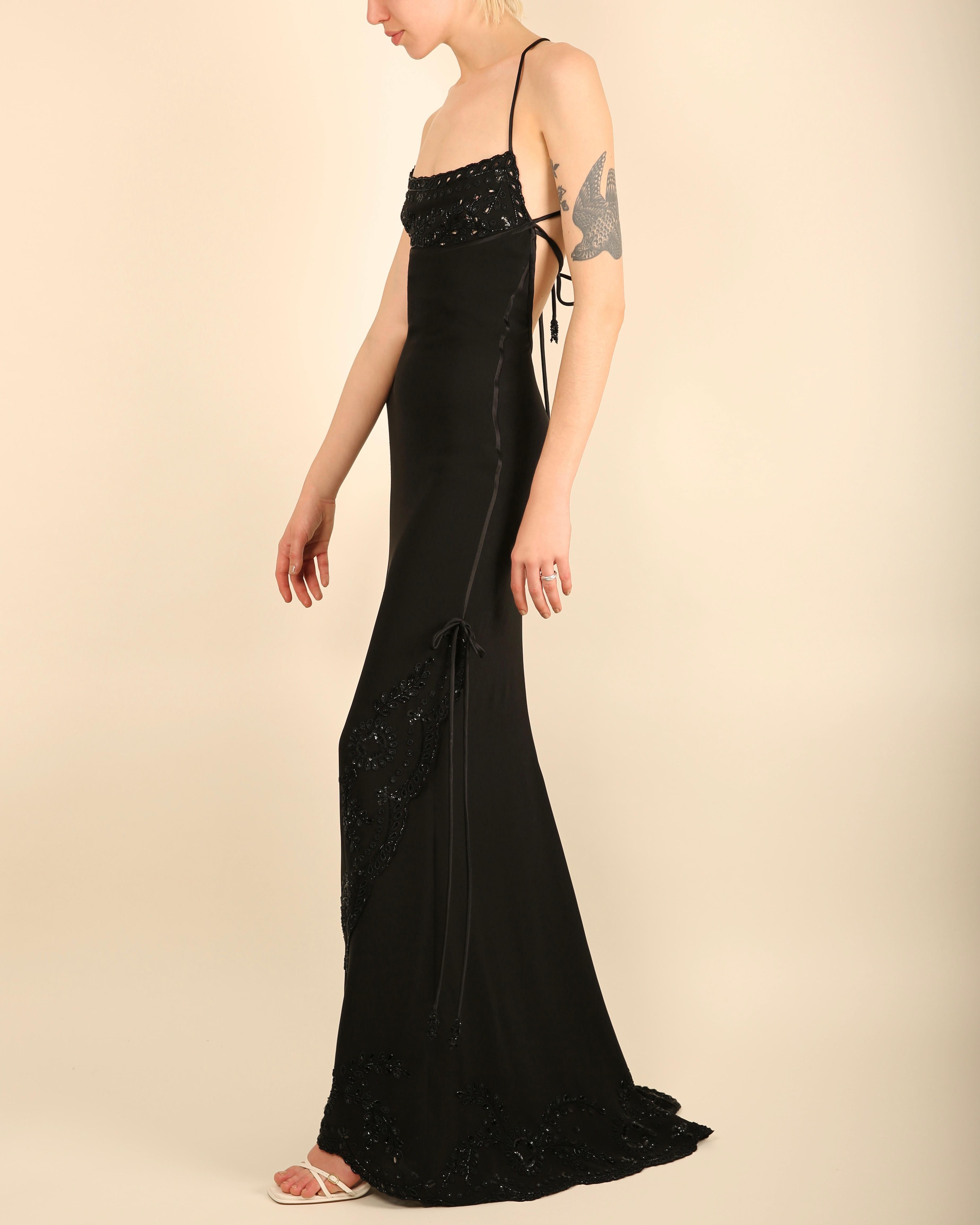 Valentino 98 Vintage black embellished tassel backless sequin maxi dress gown  For Sale 4