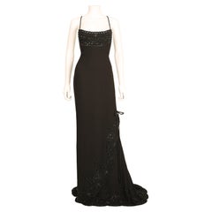 Valentino 98 Vintage black embellished tassel backless sequin maxi dress gown 
