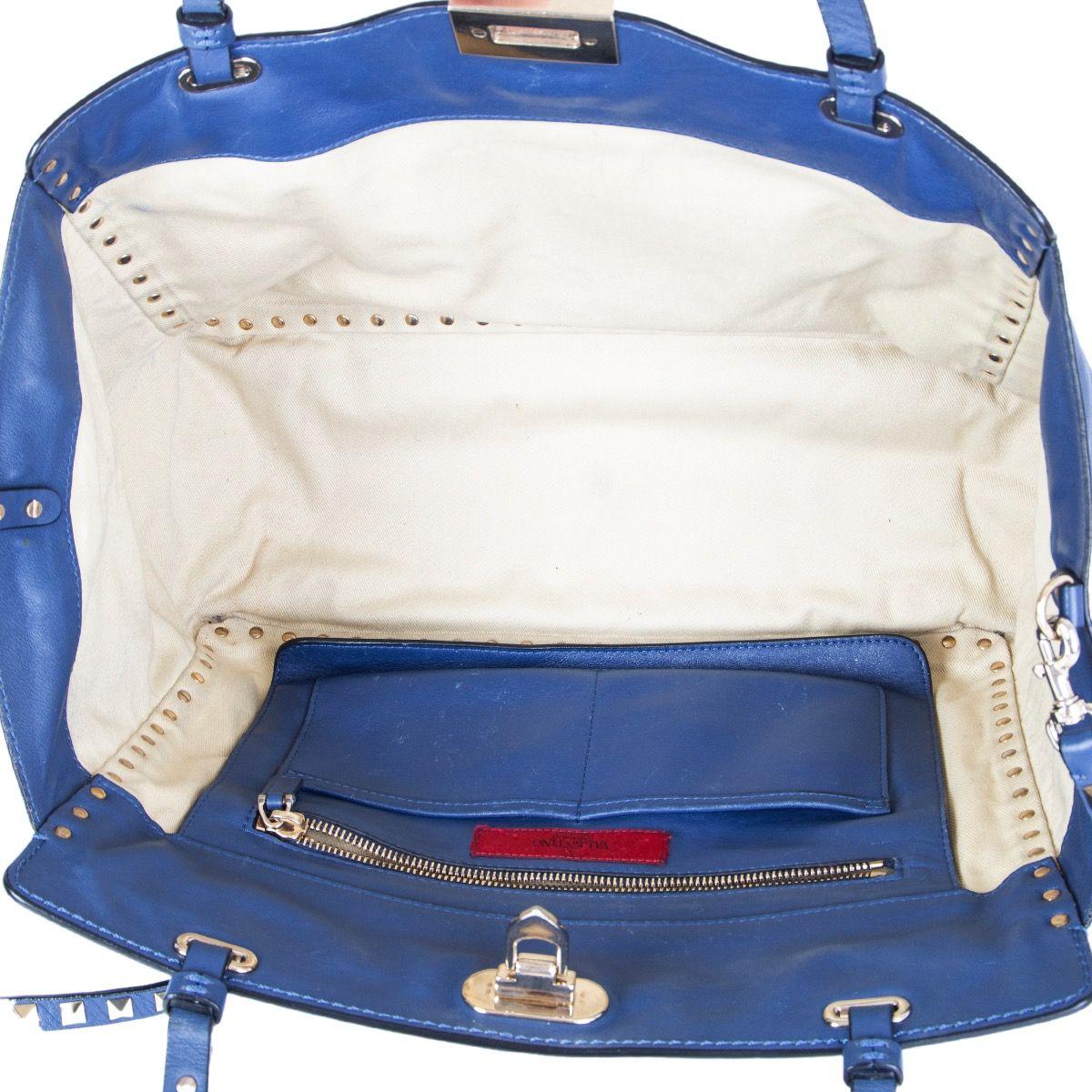 Blue VALENTINO air force blue leather ROCKSTUD MEDIUM TOTE Shoulder Bag