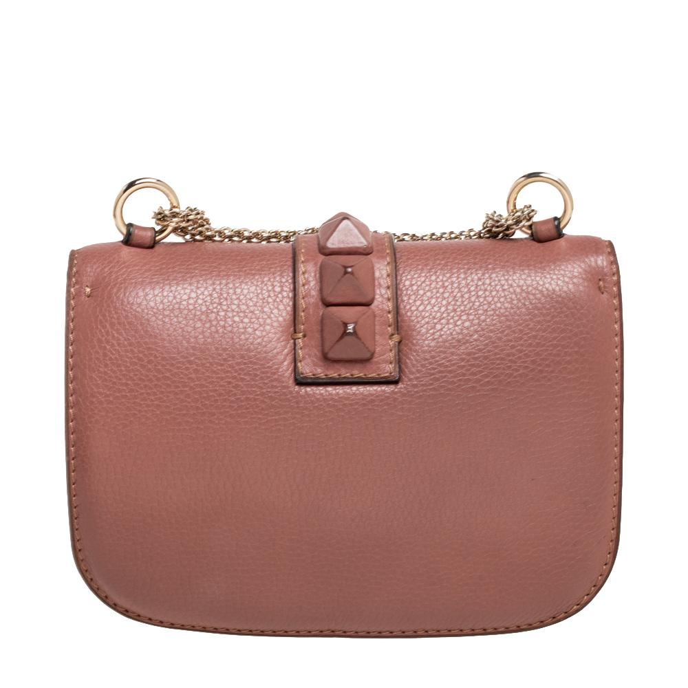 Valentino Antique Rose Leather Small Rockstud Glam Lock Flap Bag 4