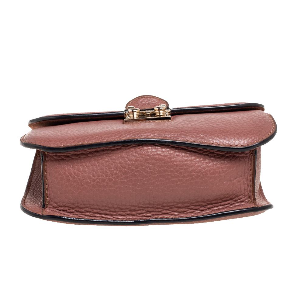 Valentino Antique Rose Leather Small Rockstud Glam Lock Flap Bag 5