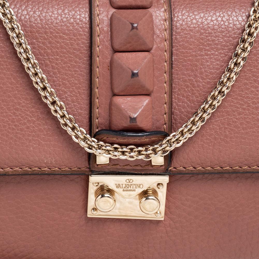 Valentino Antique Rose Leather Small Rockstud Glam Lock Flap Bag In Good Condition In Dubai, Al Qouz 2