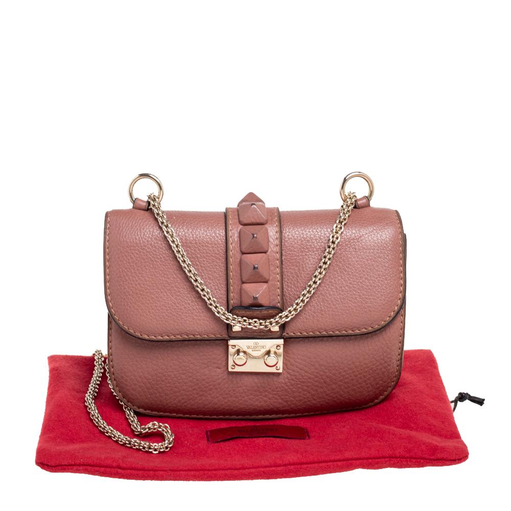 Valentino Antique Rose Leather Small Rockstud Glam Lock Flap Bag 1