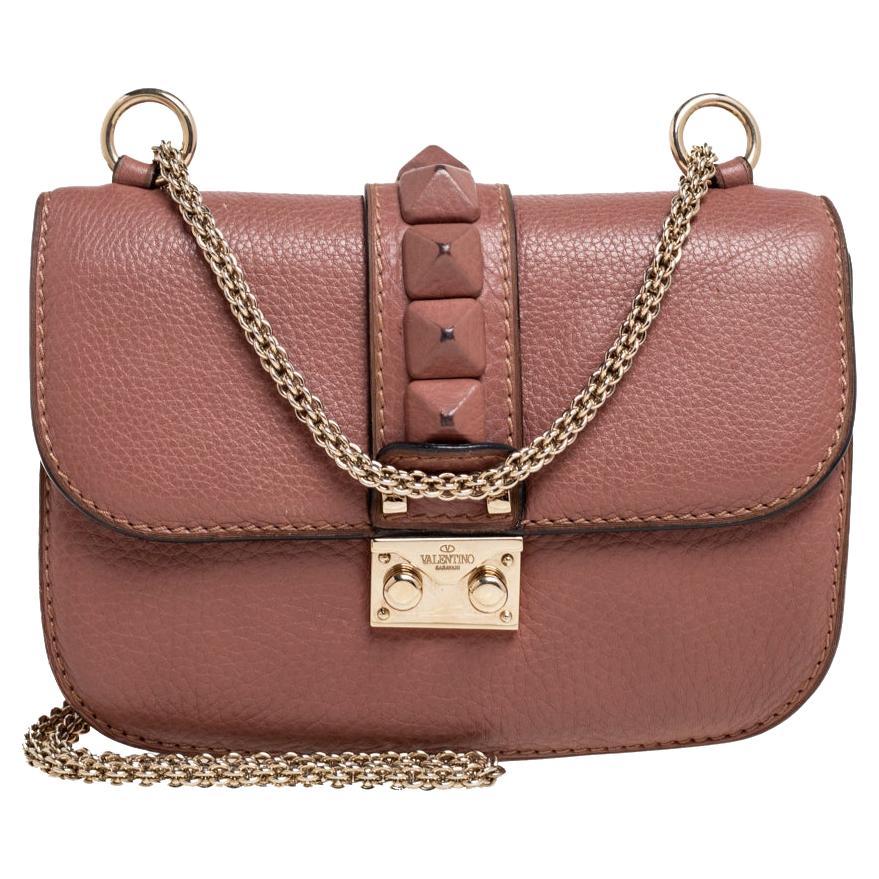 Valentino Antique Rose Leather Small Rockstud Glam Lock Flap Bag