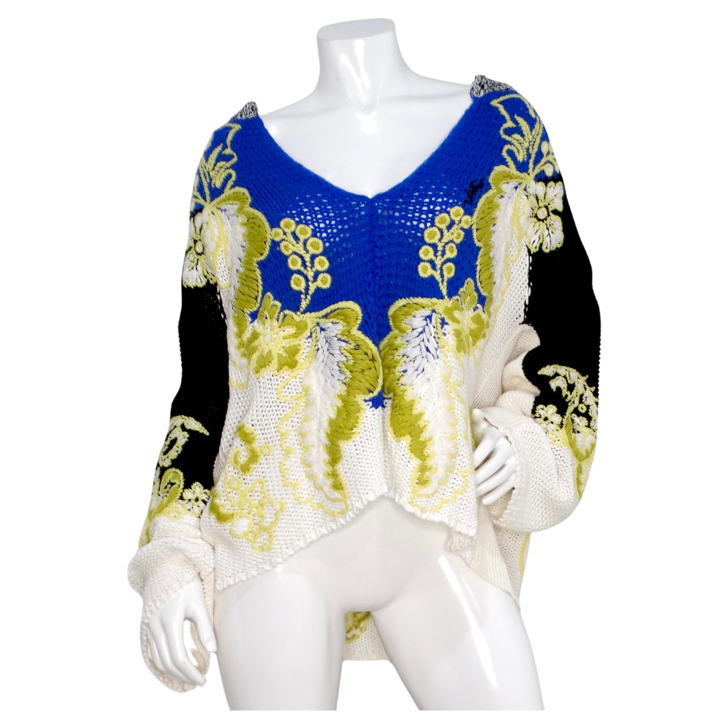 Valentino Arazzo Floral Wool & Cashmere Tunic Sweater For Sale