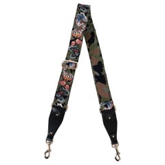 VALENTINO army green canvas CAMU BUTTERFLY EMBROIDERED GUITAR Bag Strap