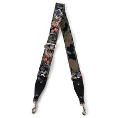 VALENTINO army green canvas CAMU BUTTERFLY EMBROIDERED GUITAR Bag Strap