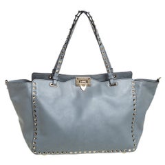 Valentino Ash Blue Leather Rockstud Trapeze Tote