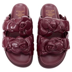 VALENTINO Atelier 03 Rose Edition burgundy 3D leather flower sandals EU37.5