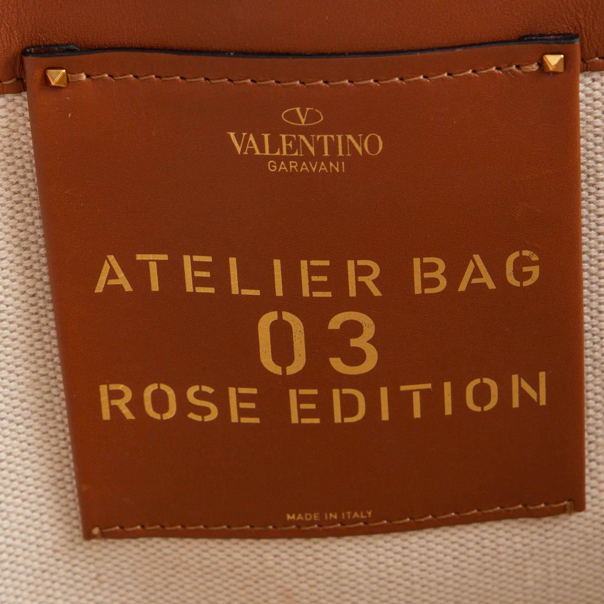 Women's VALENTINO ATELIER cognac brown leather SMALL 03 ROSE EDITION BUCKET Tote Bag