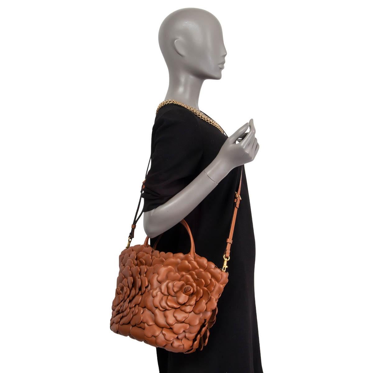 VALENTINO ATELIER cognac brown leather SMALL 03 ROSE EDITION BUCKET Tote Bag 1