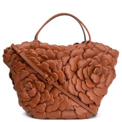 VALENTINO ATELIER - Sac fourre-tout en cuir brun cognac SMALL 03 ROSE EDITION BUCKET