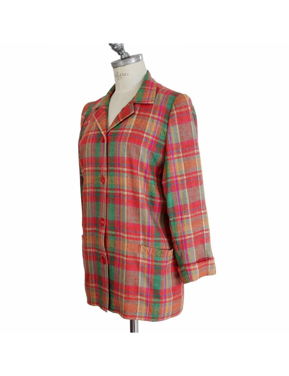 Valentino Atelier vintage cotton check jacket 1980s, pink. Red buttons, two front pockets. Sleeves with cuff.

Size 44 IT 10 US 12 UK

Shoulder: 44 cm
Bust/Chest: 52 cm
Sleeve: 50 cm
Length: 74 cm