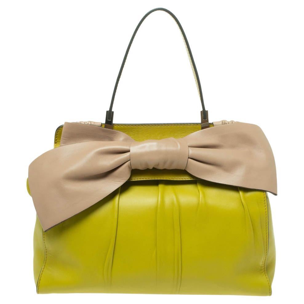 Valentino Avocado/Beige Leather Aphrodite Bow Bag For Sale at 1stDibs