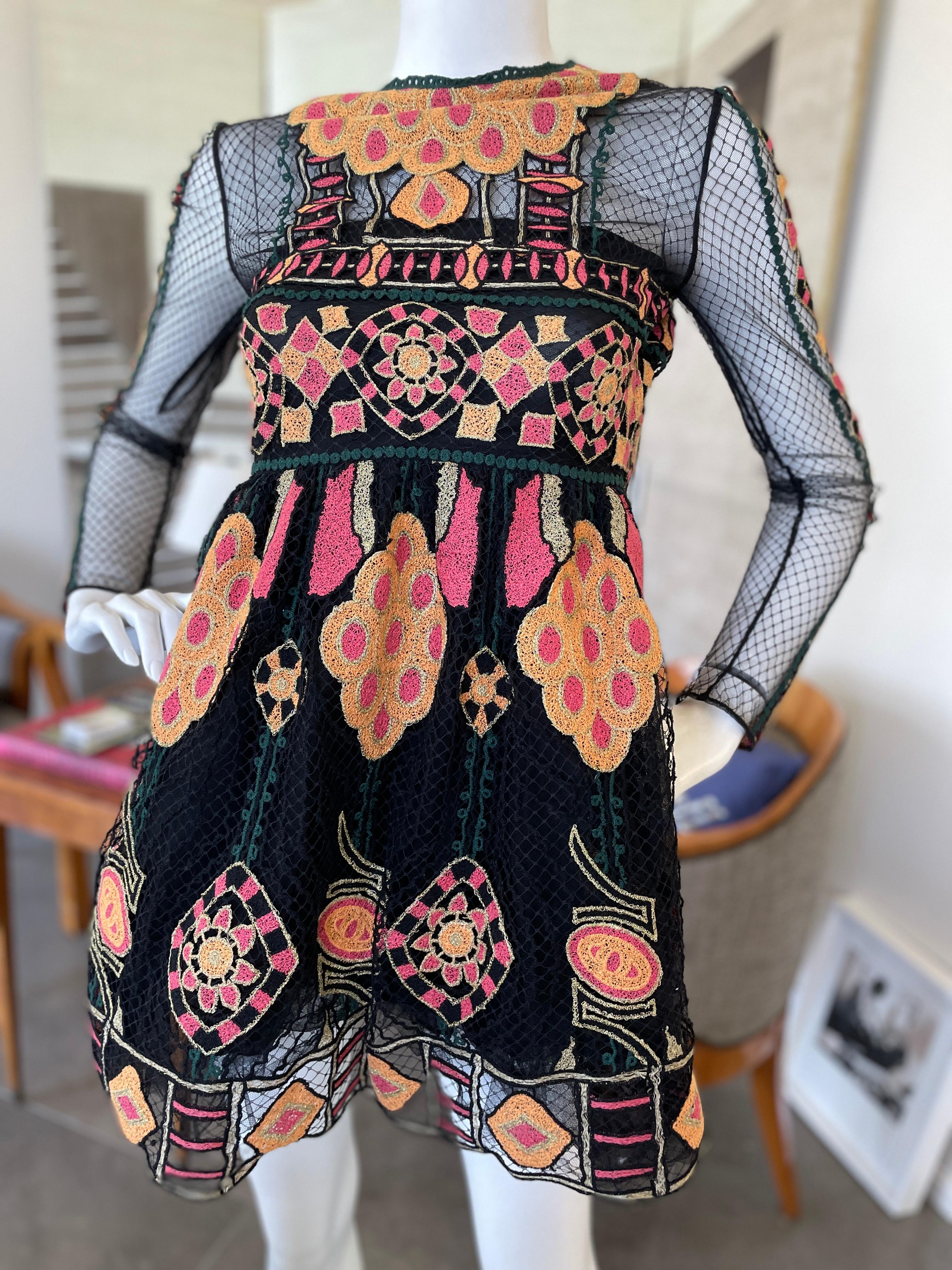 Black Valentino Aztec Opulence Collection Embellished Mini Dress For Sale