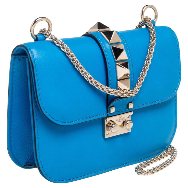 Valentino Blue Leather Rockstud Mini Chain Crossbody Bag