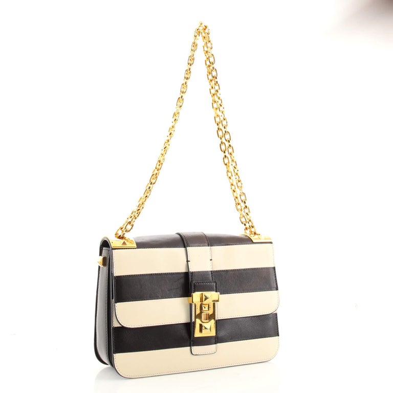 Valentino BRockstud Shoulder Bag Striped Leather Medium For Sale at