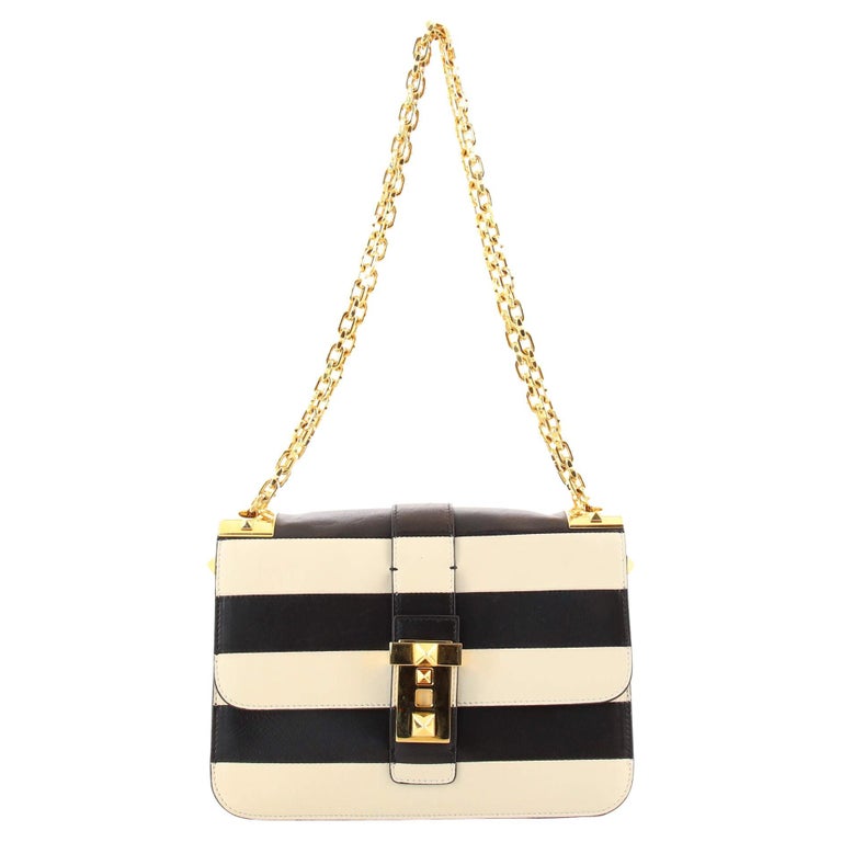 Valentino BRockstud Shoulder Bag Striped Leather Medium For Sale at