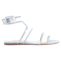 VALENTINO baby blue velvet trim clear PVC strappy flat sandals EU37