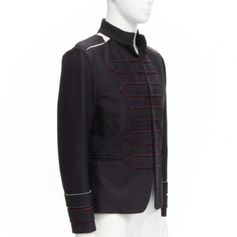 Black VALENTINO back silk blend white epaulets cuff panelled military jacket IT48 M For Sale