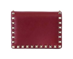 Valentino Bag Red Mini Rock Stud Clutch Cross Body Wallet on Chain New