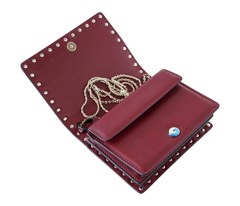 Valentino Bag Red Mini Rock Stud Clutch Cross Body Wallet on Chain New