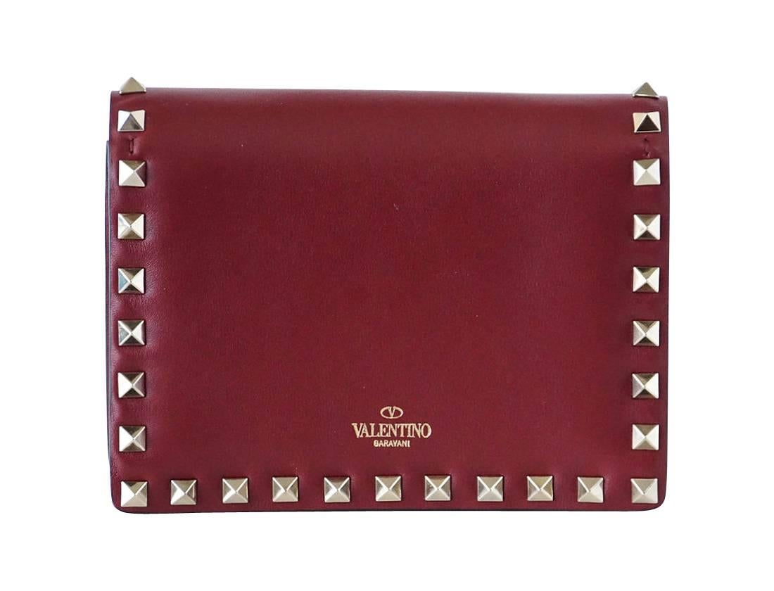 Brown Valentino Bag Red Mini Rock Stud Clutch Cross Body Wallet on Chain New 