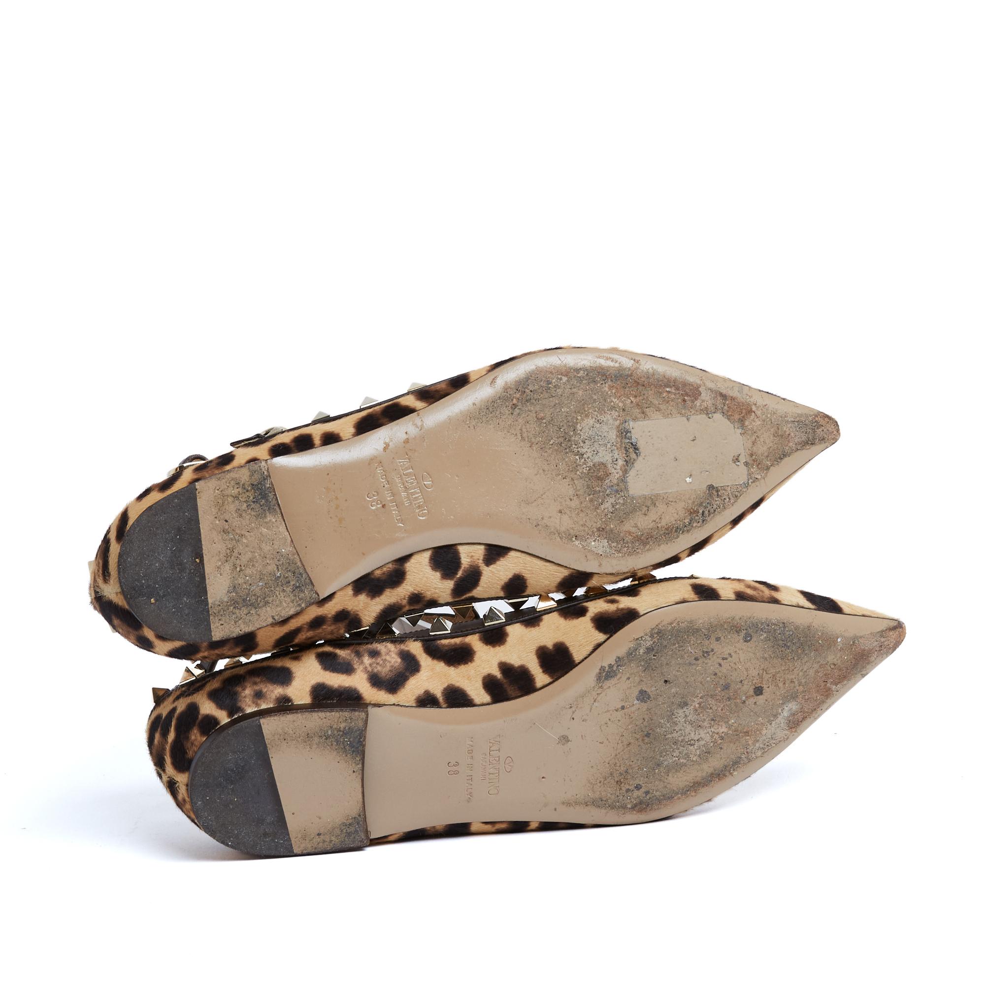 Valentino Ballerines Rockstud EU38 Panther Foal Leather Ballet Shoes UK5 US7.5 Pour femmes en vente