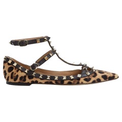 Valentino Ballerines Rockstud EU38 Panther Foal Leather Ballet Shoes UK5 US7.5