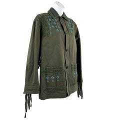 Valentino Beaded Embroidered Fringe Back Jacket Olive Green Size 00