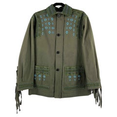 Valentino Beaded Embroidered Fringe Back Jacket Olive Green Size 00