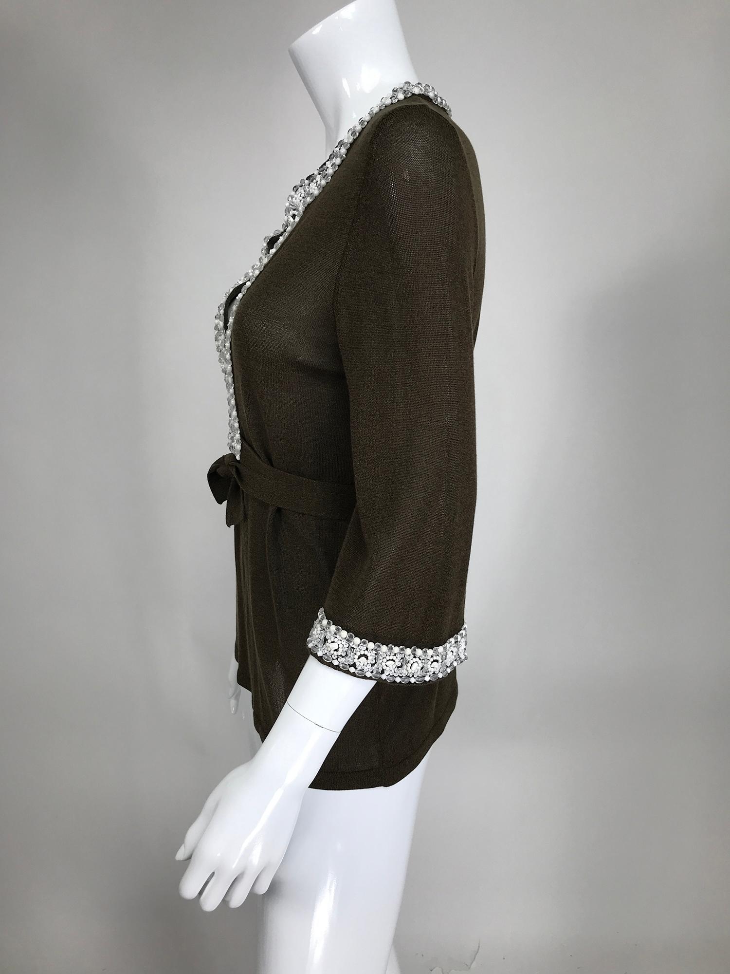 Black Valentino Beaded Knit Plunge V Neckline Top For Sale