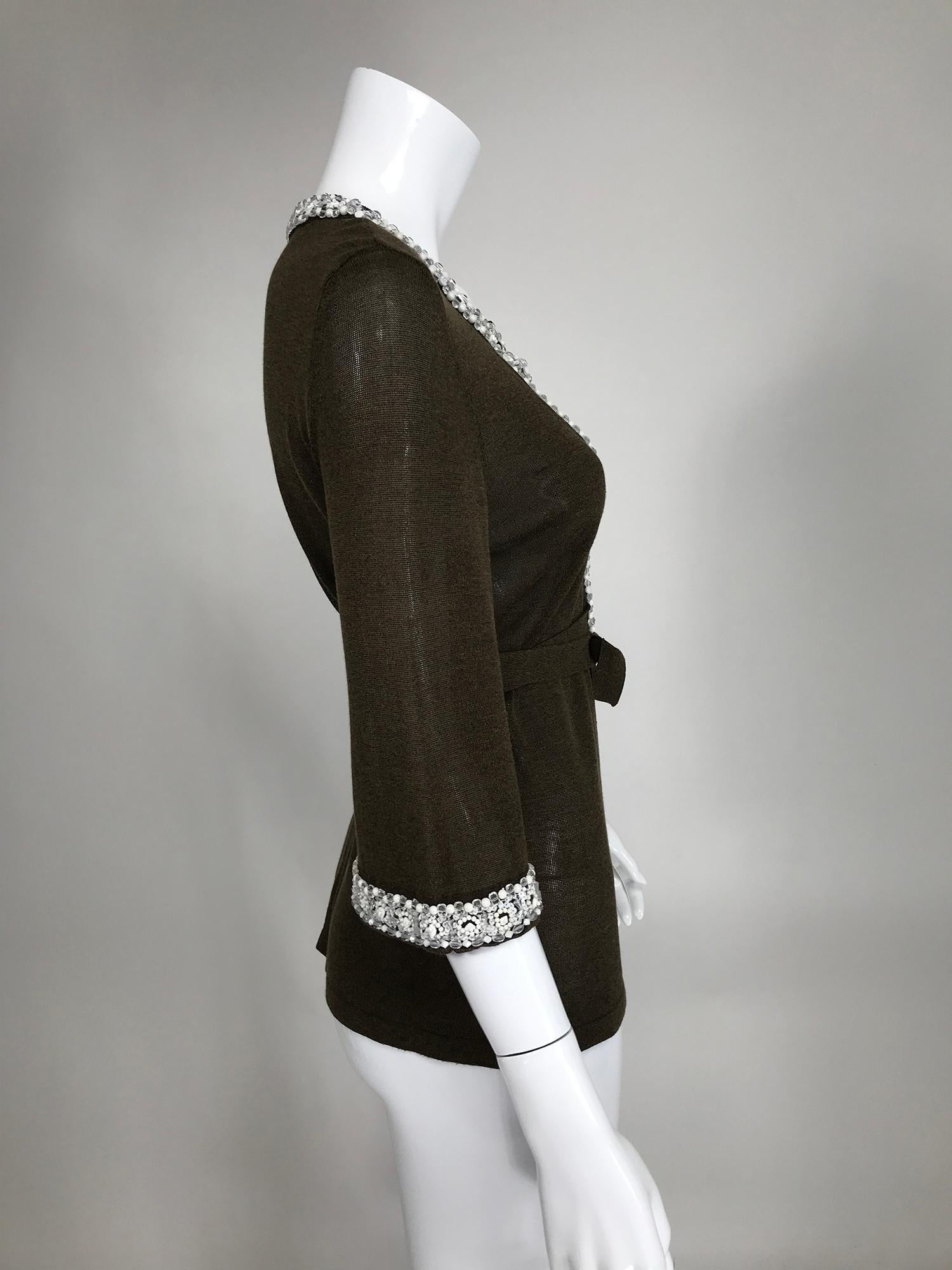 Valentino Beaded Knit Plunge V Neckline Top For Sale 3