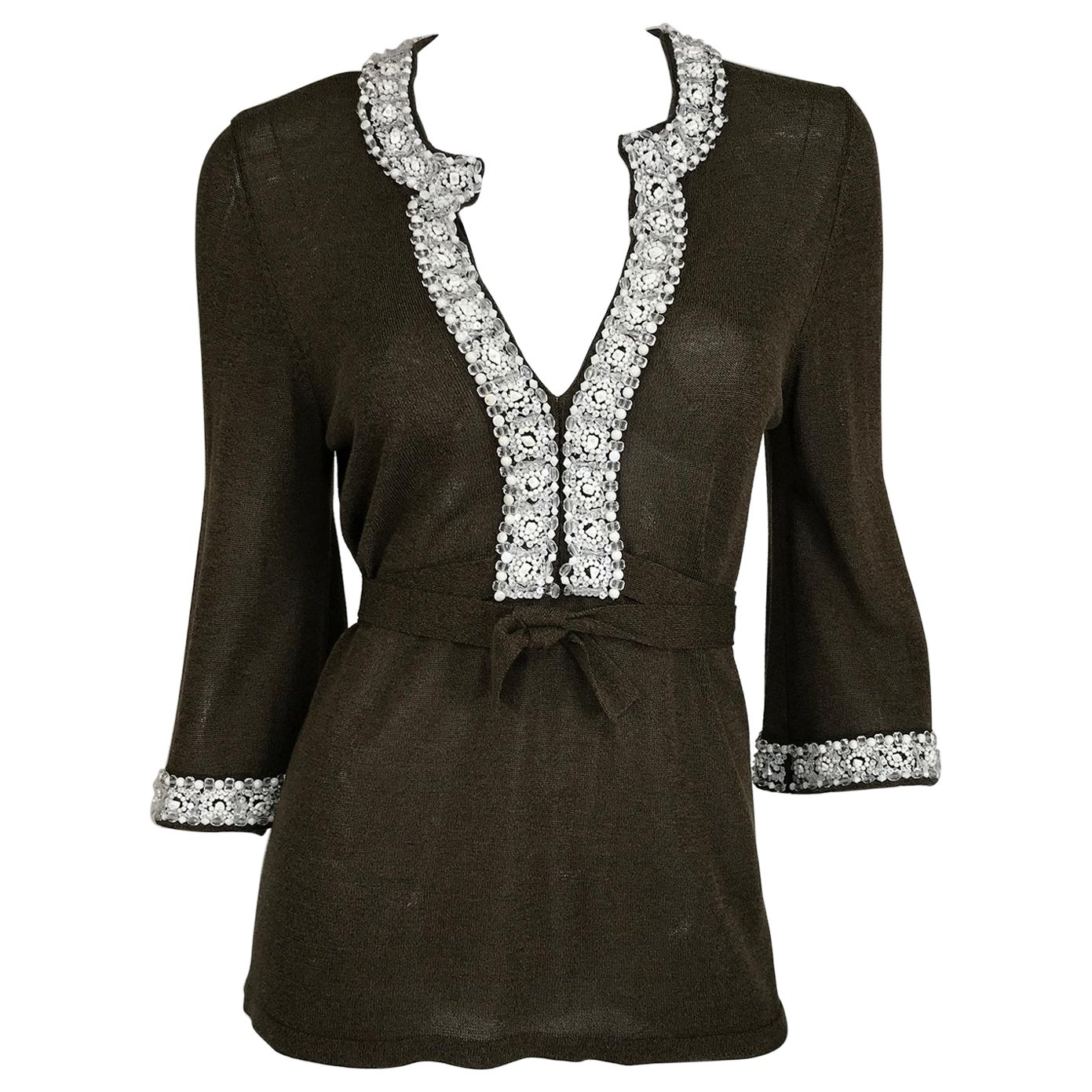 Top Valentino in maglia con perline e scollo a V