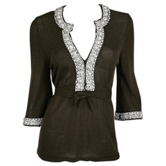 Valentino Beaded Knit Plunge V Neckline Top