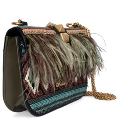VALENTINO beaded raffia & feather 2016 GLAM LOCK MINI Shoulder Bag
