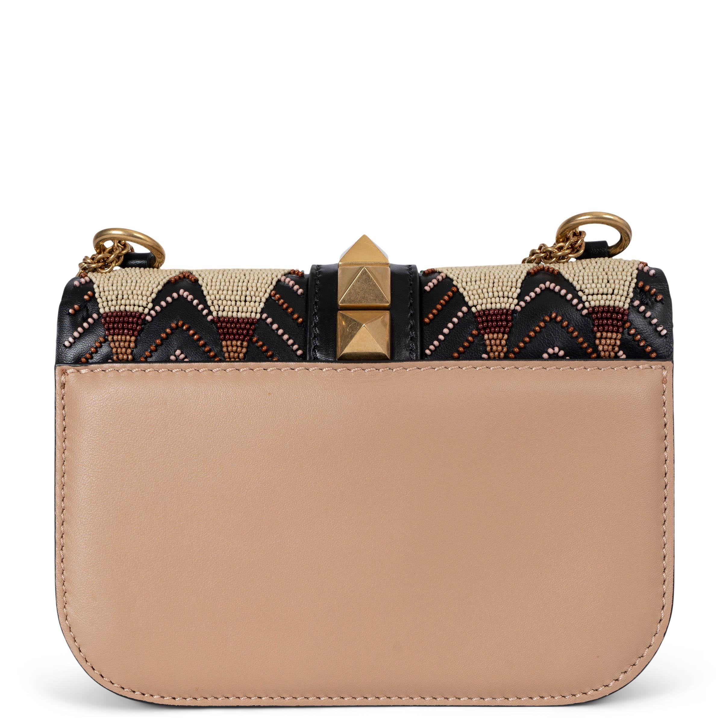 Black VALENTINO beaded raffia & feather 2016 GLAM LOCK MINI Shoulder Bag For Sale