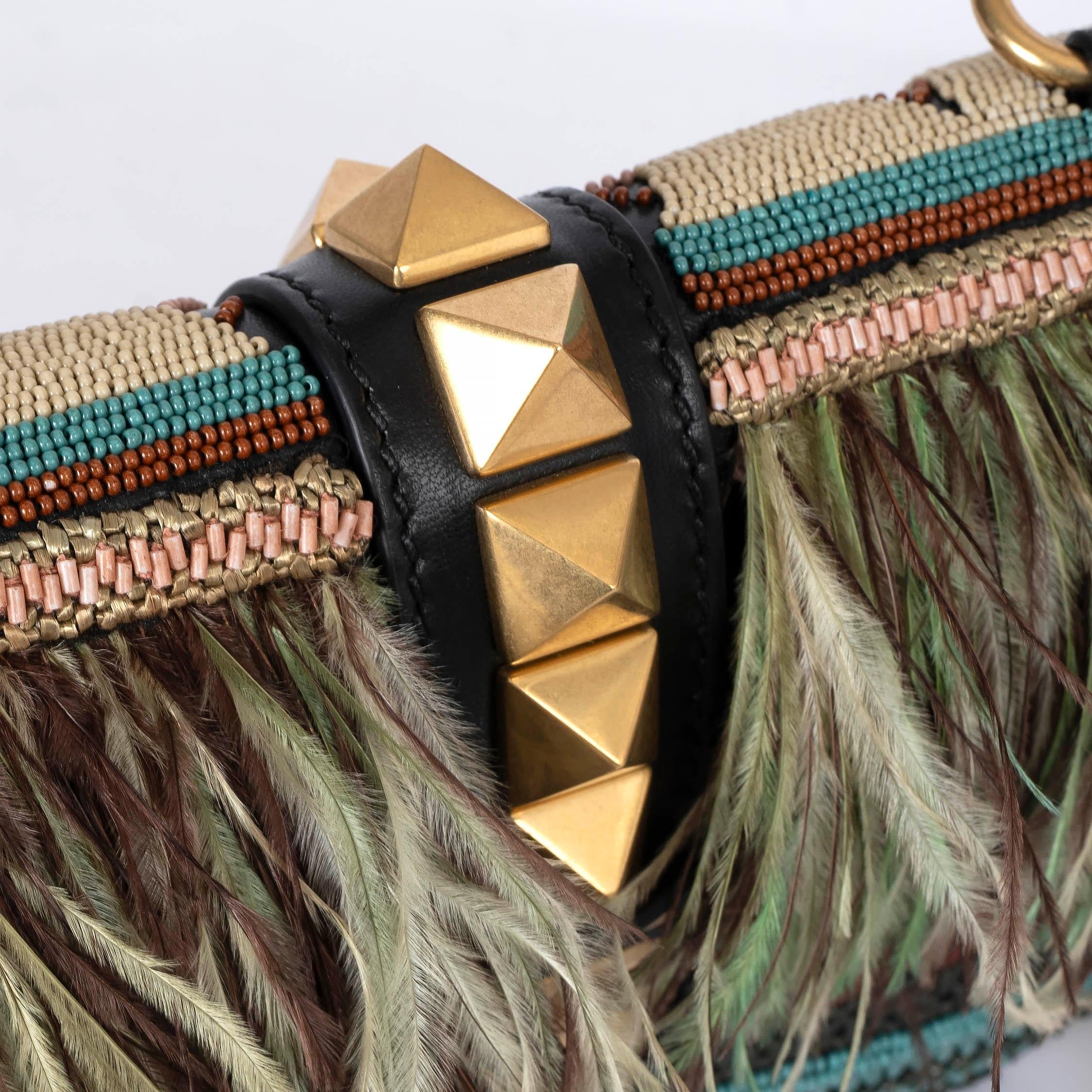 VALENTINO beaded raffia & feather 2016 GLAM LOCK MINI Shoulder Bag For Sale 2