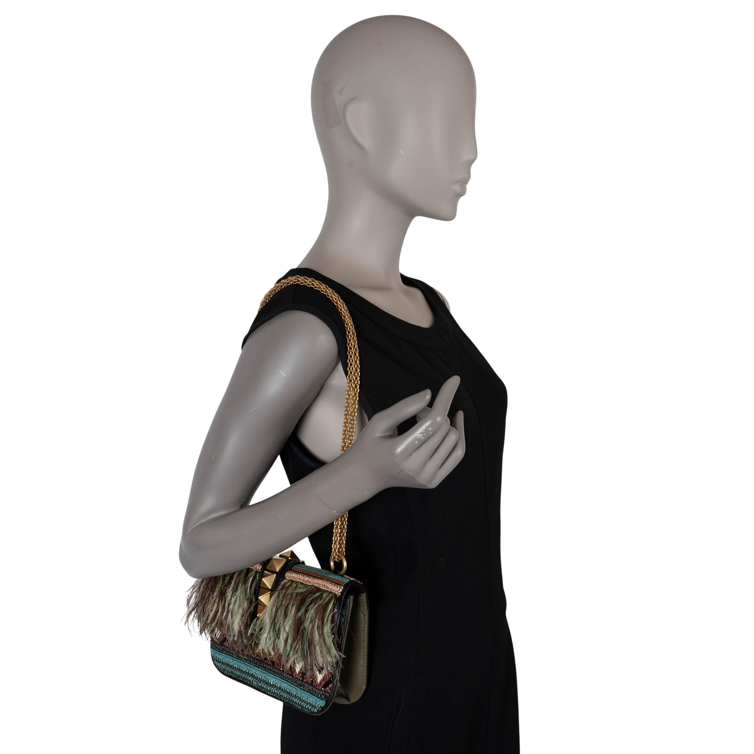 VALENTINO beaded raffia & feather 2016 GLAM LOCK MINI Shoulder Bag For Sale 4