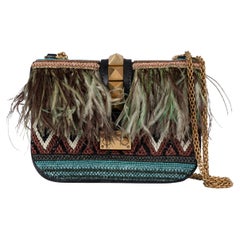 VALENTINO beaded raffia & feather 2016 GLAM LOCK MINI Shoulder Bag