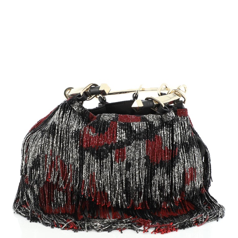 Valentino Bebop Loop Handle Clutch Fringe Beads and Satin For Sale at