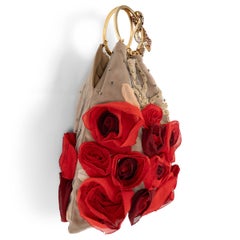VALENTINO beige 2001 CRYSTAL & ROSE EMBELLISHED TULLE Bag