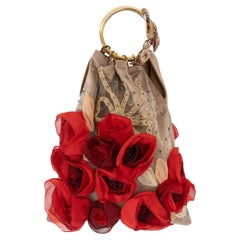 VALENTINO beige 2001 CRYSTAL & ROSE EMBELLISHED TULLE Bag