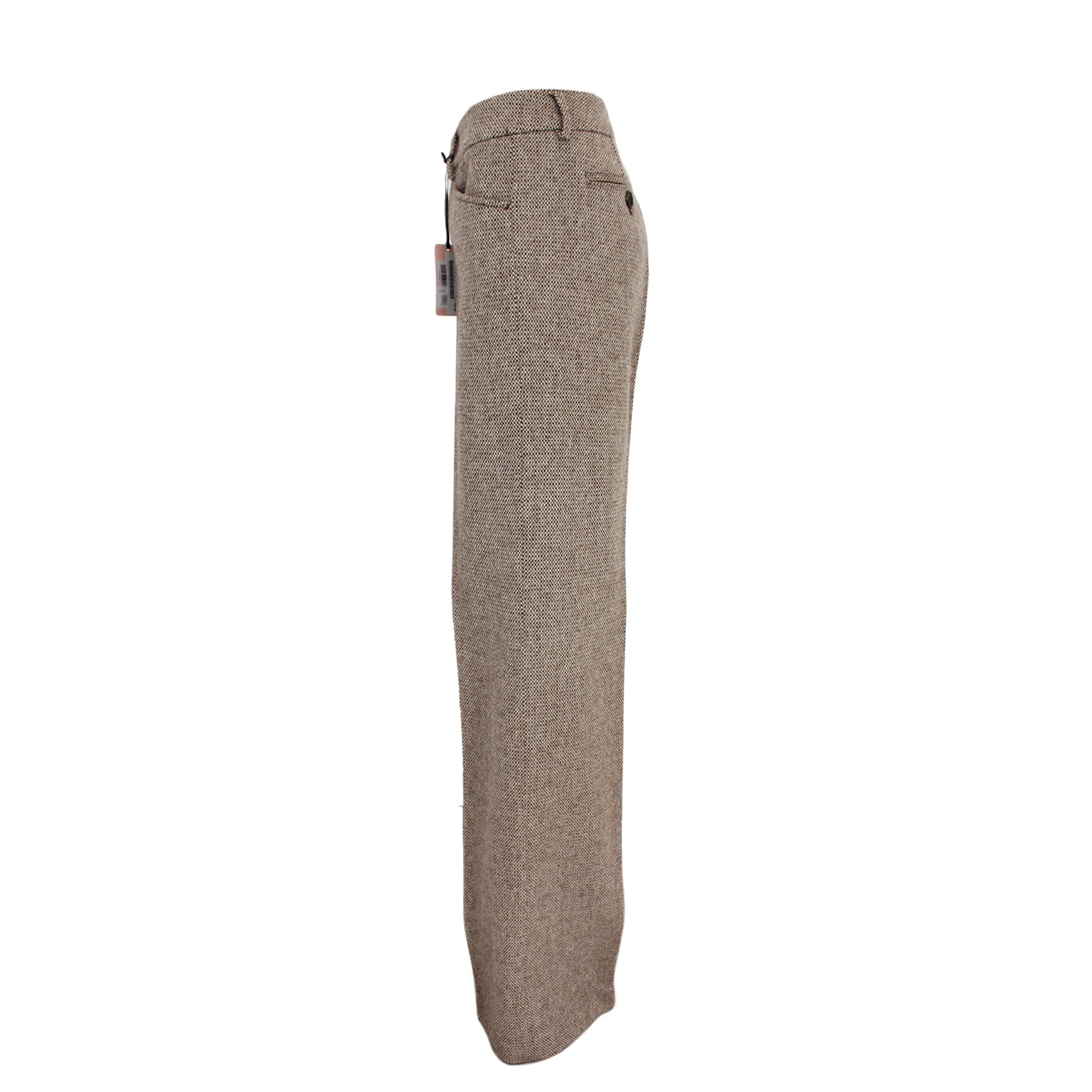 Valentino Hose aus Wolle in Beige und Braun mit weitem Palace-Muster, 1990er Jahre, neu mit Etikett NWT im Zustand „Neu“ im Angebot in Brindisi, Bt