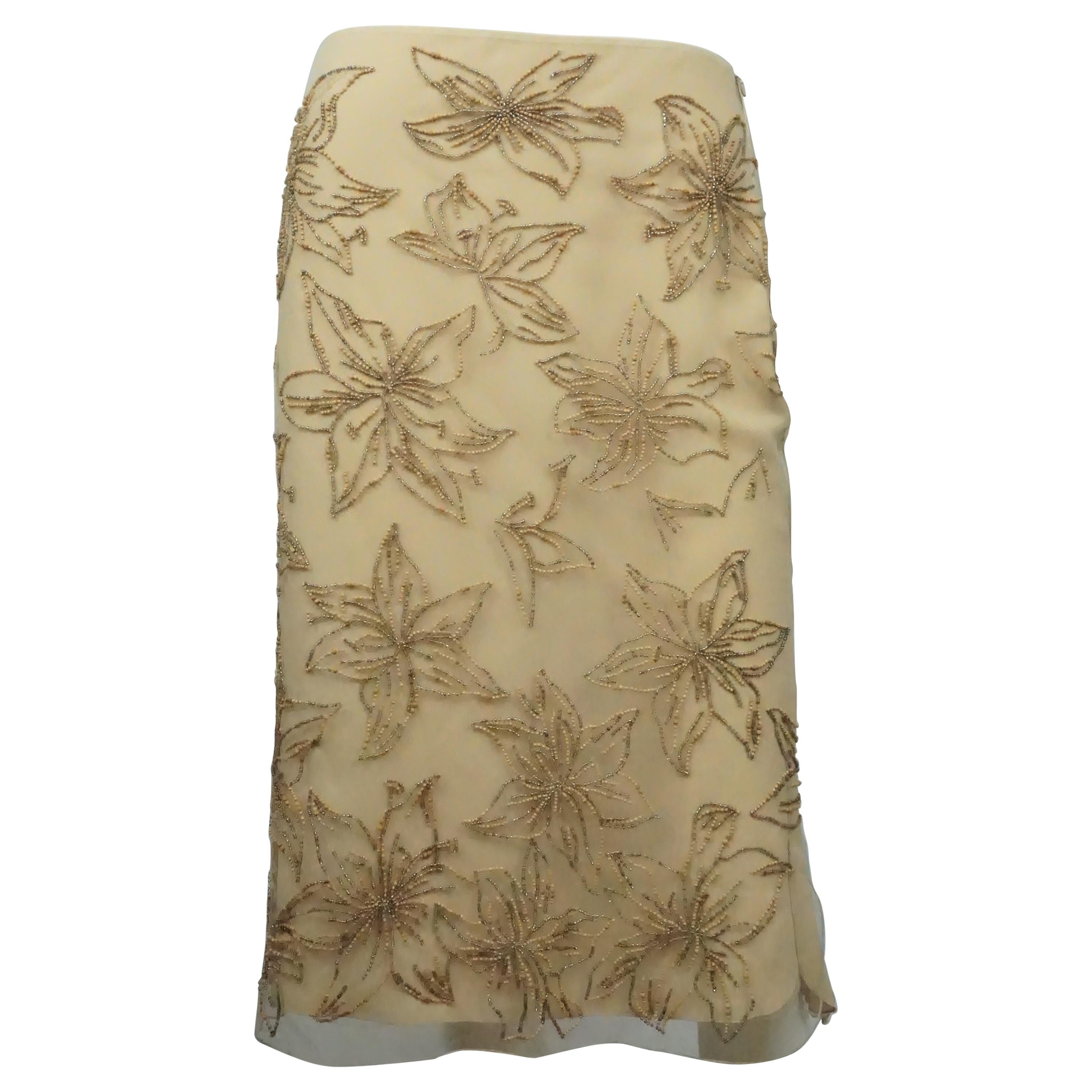 Valentino Beige Beaded Skirt - NWT For Sale